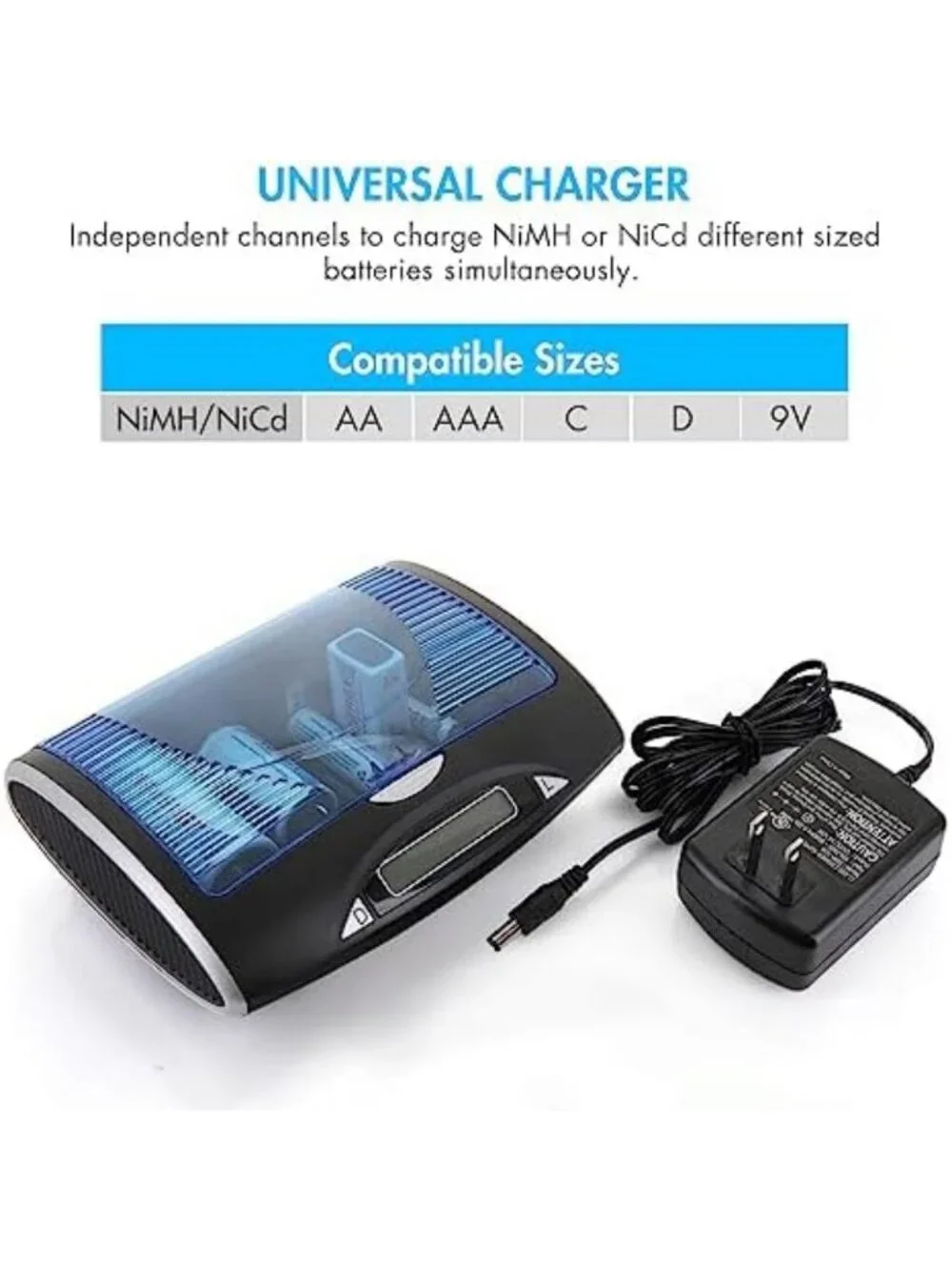 Universal LCD Battery Charger with 8 D Size 10000mAh NiMH Rechargeable Batteries